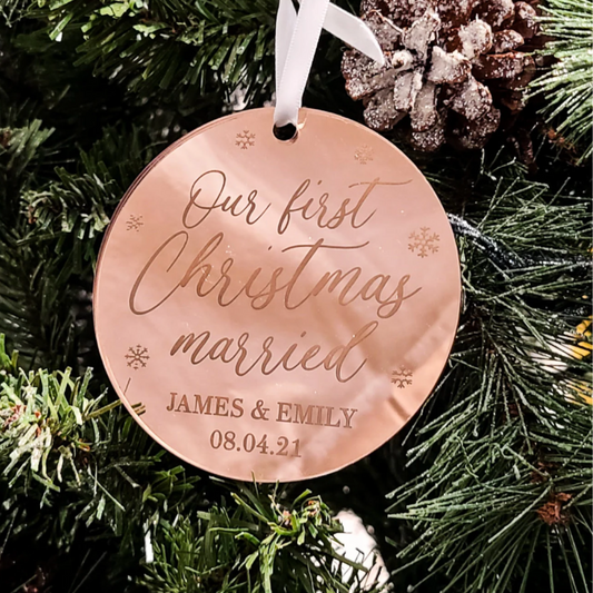 Custom Christmas Ornament | Gold, Silver, or Rose Gold Mirror Acrylic | Engraved